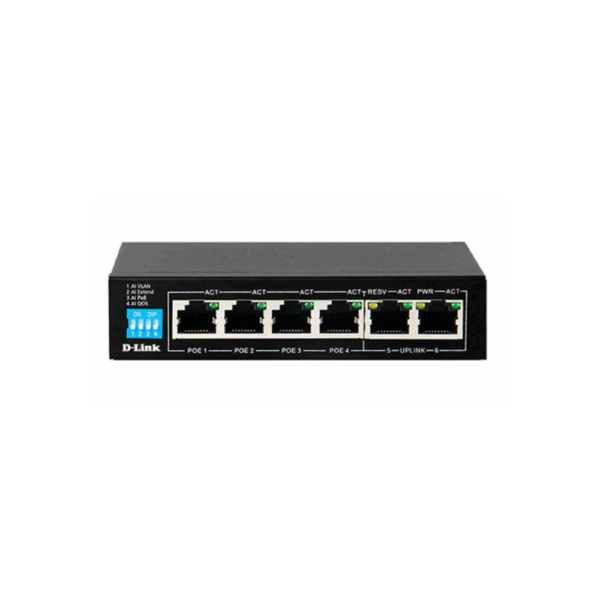 سوییچ 6 پورت دسکتاپ دی لینک D-Link DGS-F1006P-E 6-Port 10/100/1000Mbps Desktop Switch